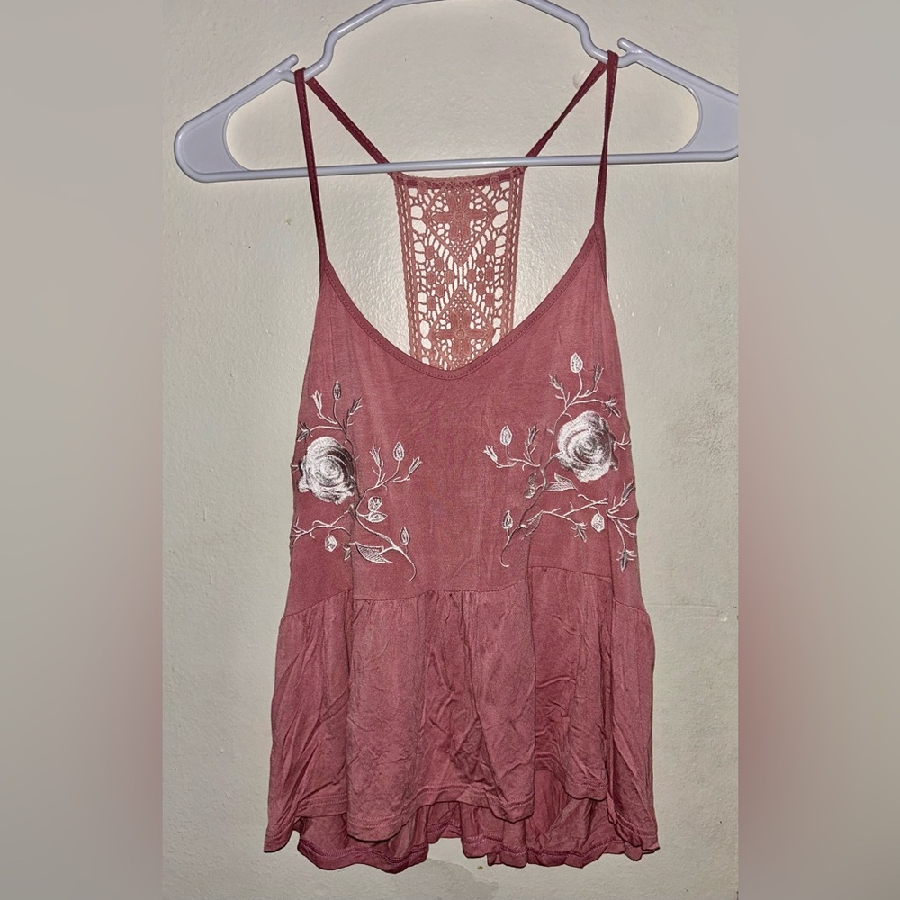 NWT POL Embroidered Lace-Back Women's Top - Pink